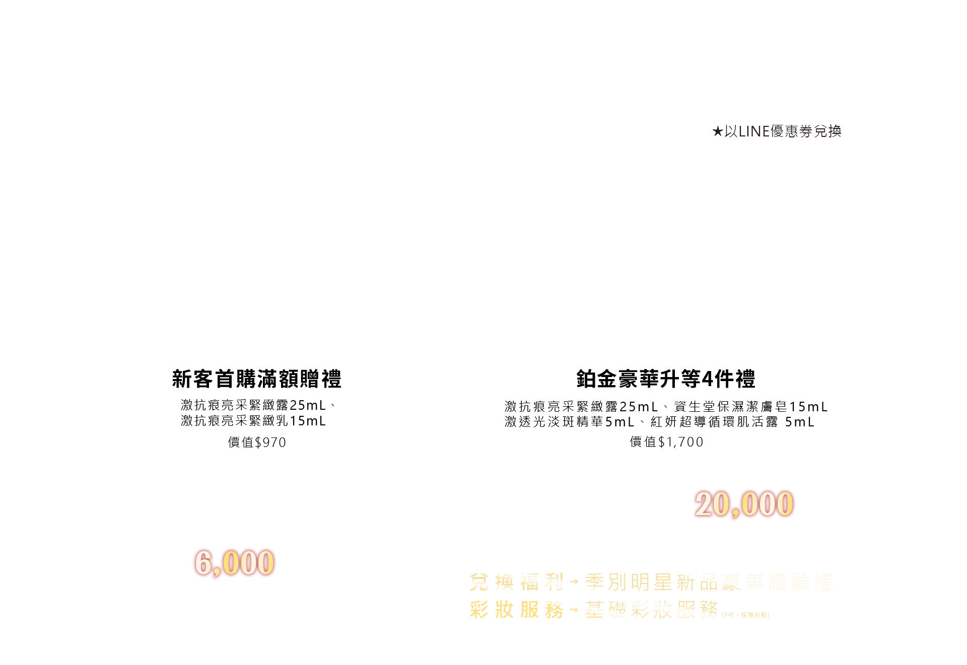 2023年首次消費,且於單日消費 滿6000元即可加贈滿額禮,累積會員點數滿20000點 即享升等禮(不扣點數)
